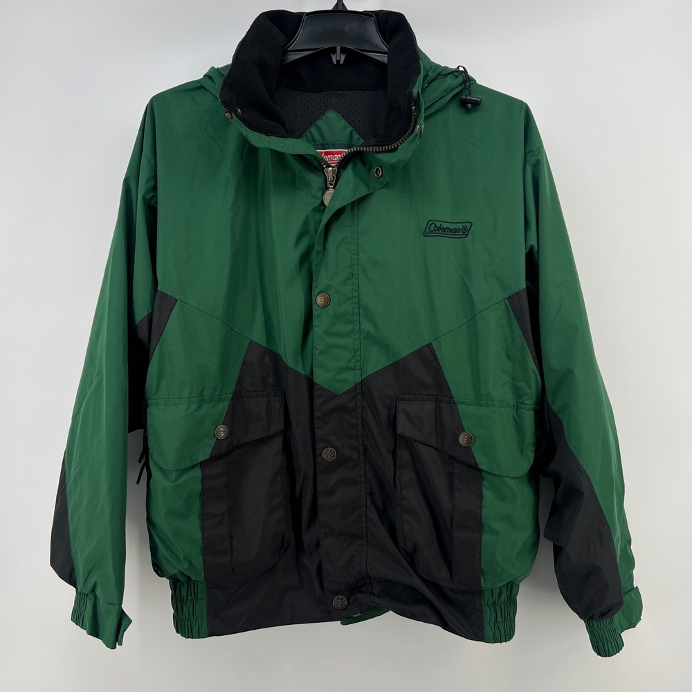 Coleman Mens Green Black Colorblock Hooded Rain Jacket Large Outdoor‎ Hiking